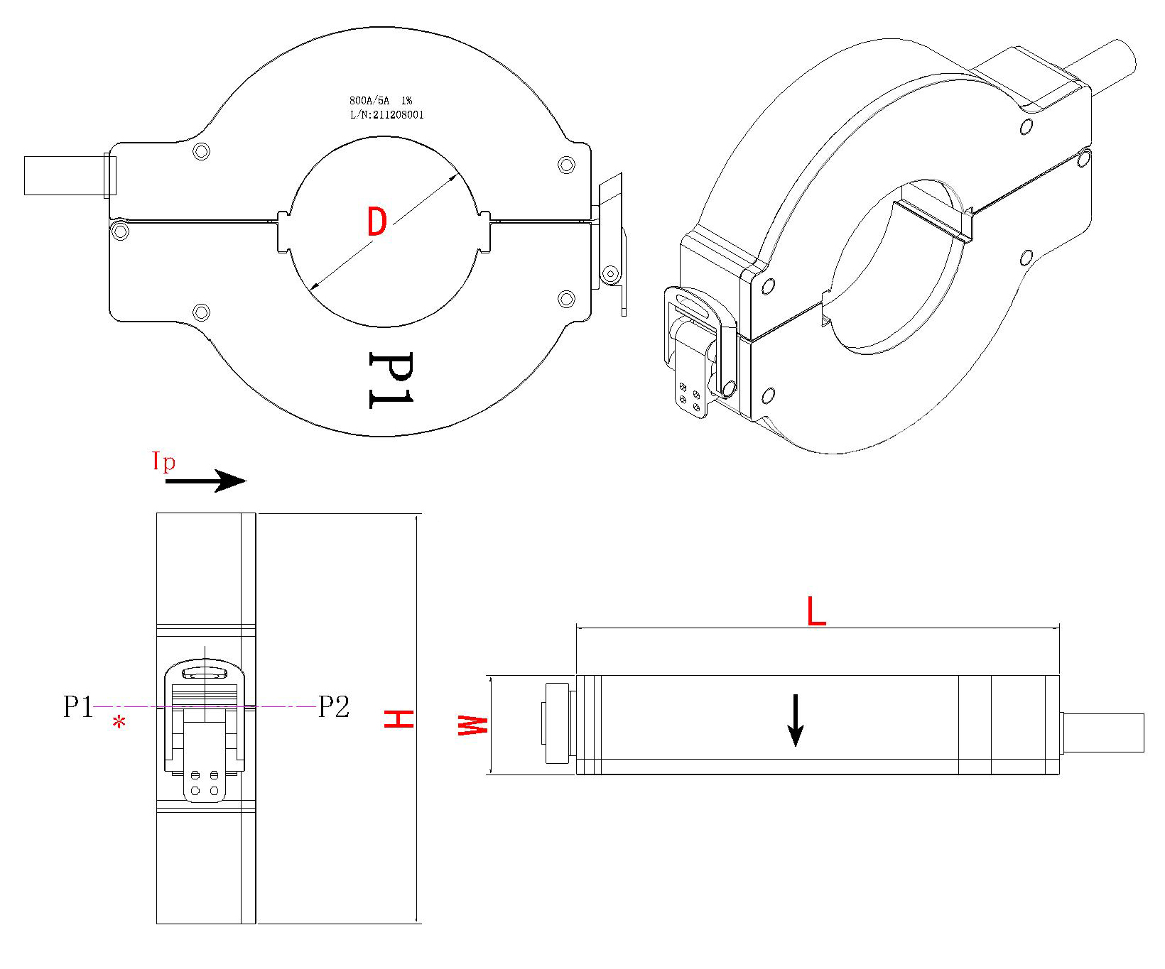 C-transformateur de courant de type SIRES CORE-CORE (Bus perforé avec une vis fixe)