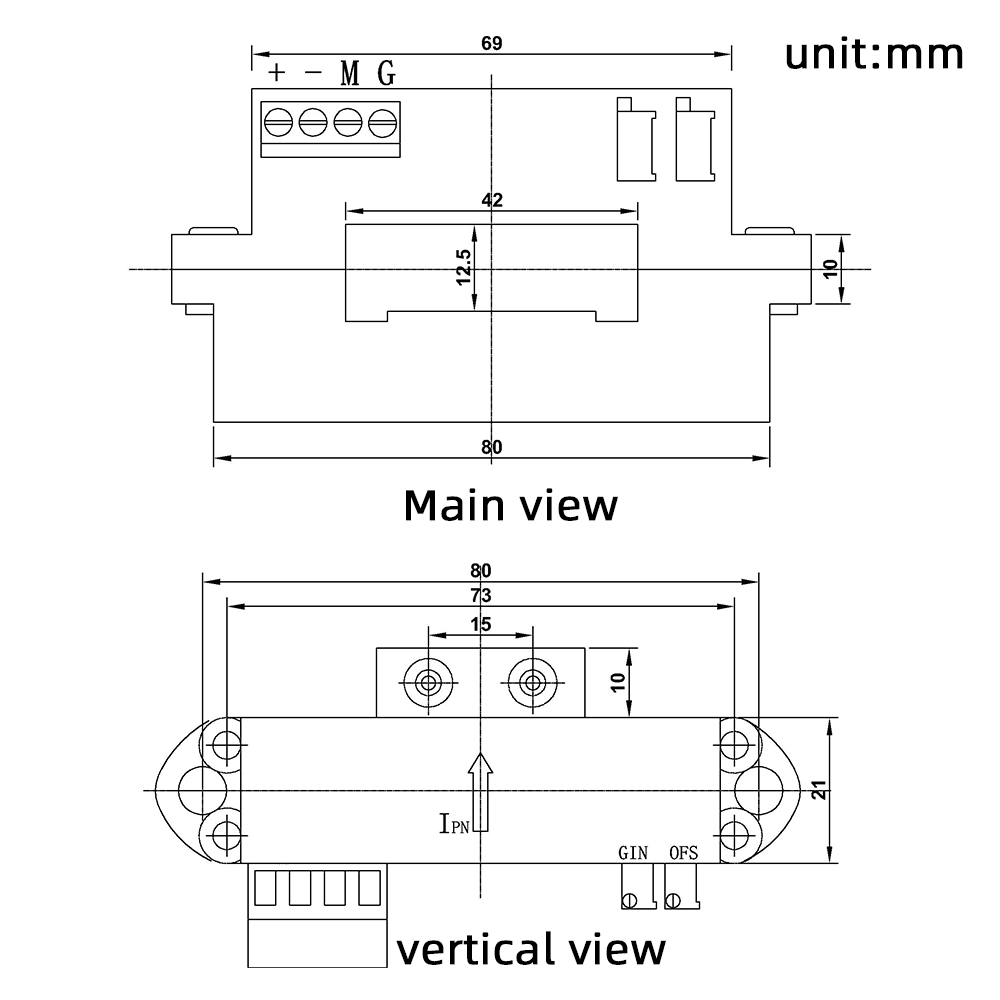 Capteur de courant Hall en boucle ouverte (type de mesure directe)